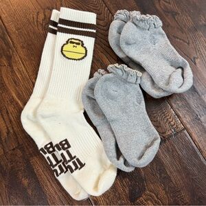 FP Movement Grey Ruffle Ankle Socks and Sun Bum Cream Crew Sock Bundle